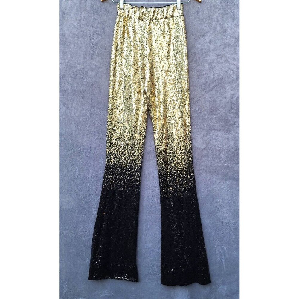Free People Neon Blonde Studio Pants Flare Sequin Sz XS Ombre Black Gold NWT - Picture 5 of 8